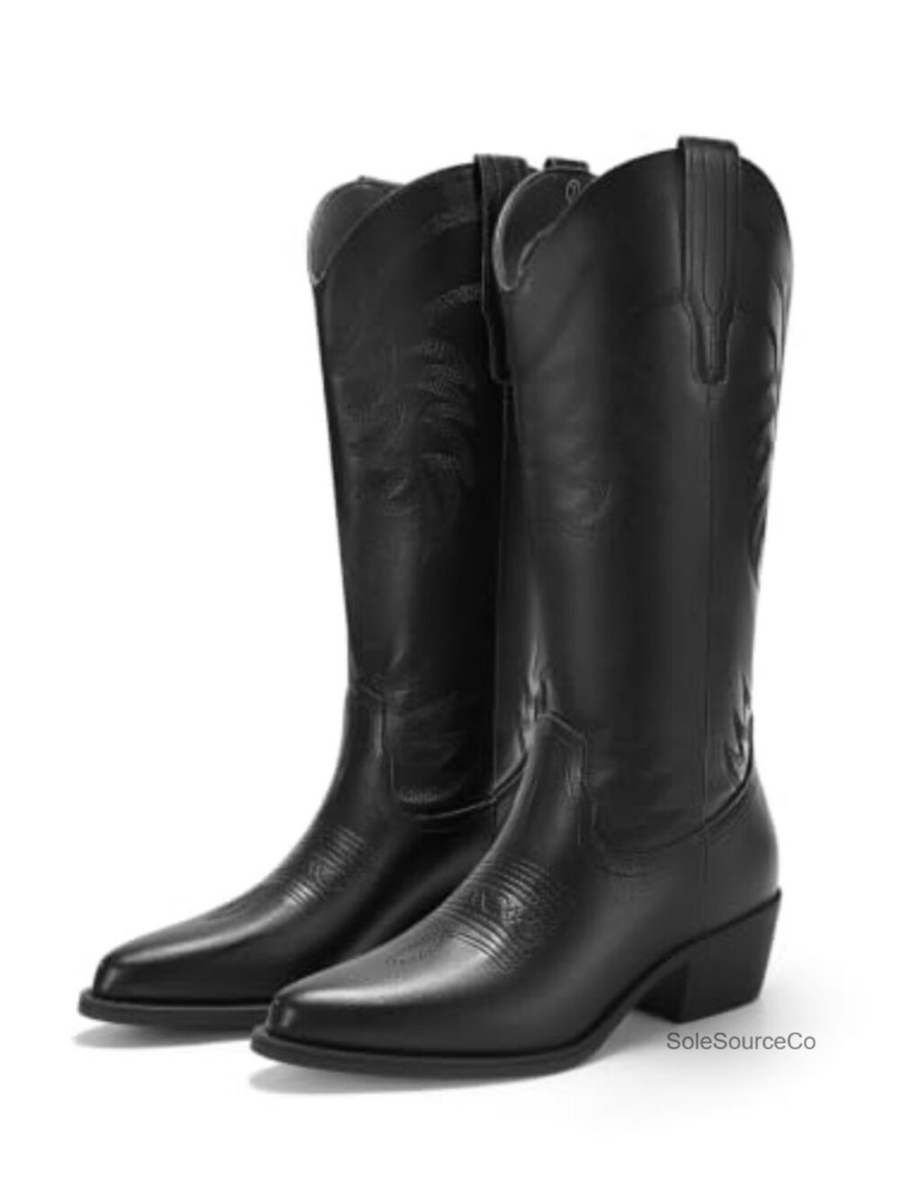 Women's Faux Leather Embroidered Western Mid-Calf Boots with Block Heel